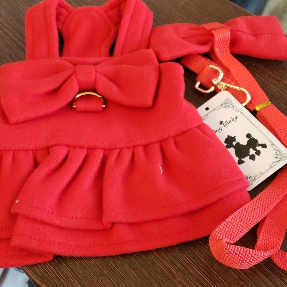 YIXUE Red Dog Dress with Matching Bow Leash Size XS - Picture 3 of 10